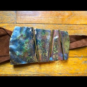 Suede belt with sculpted copper belt buckle